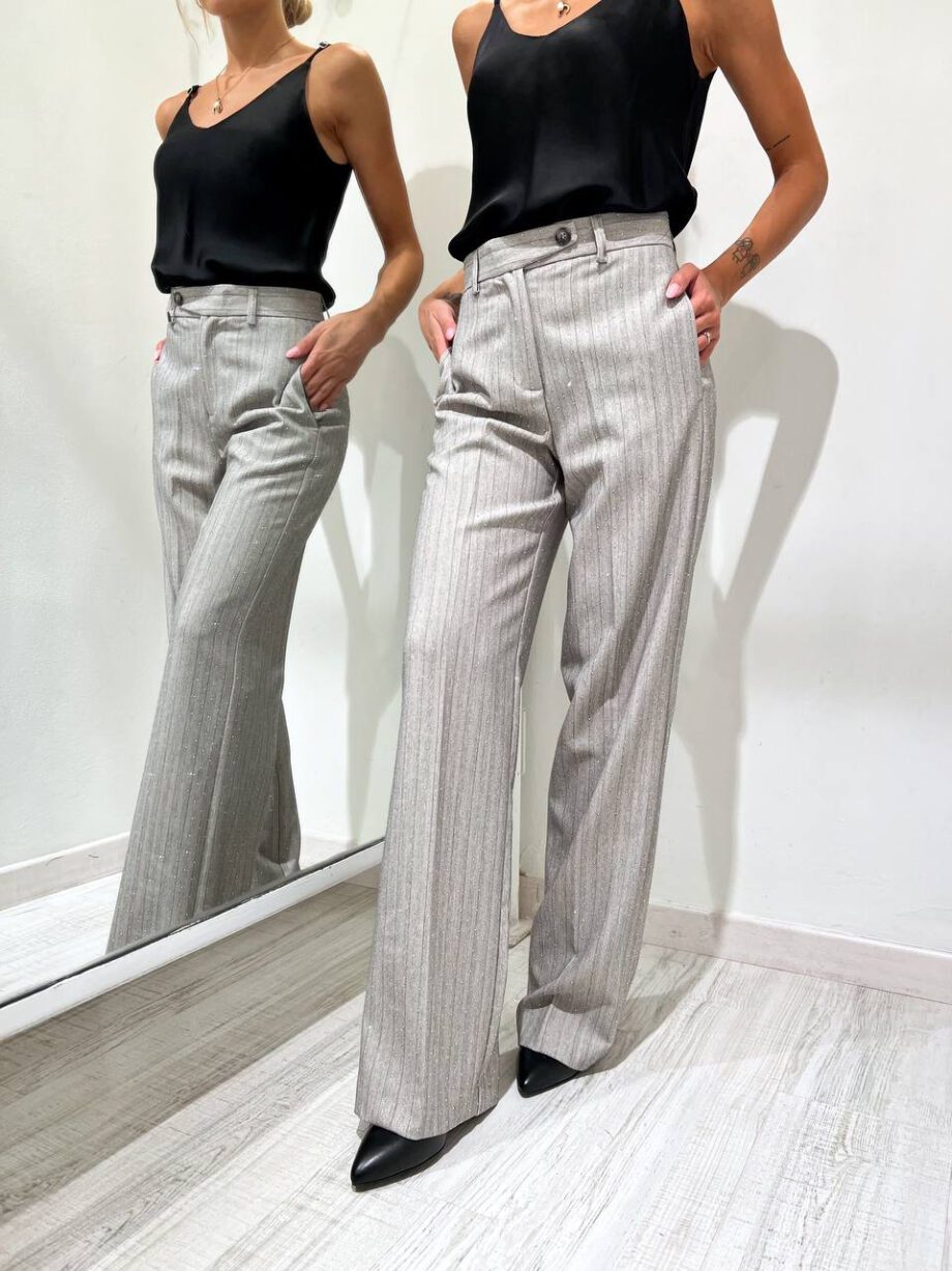 Shop Online Pantalone palazzo gessato grigio chiaro con strass Vicolo