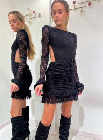 Shop Online Vestito corto nero in pizzo cut out Revise