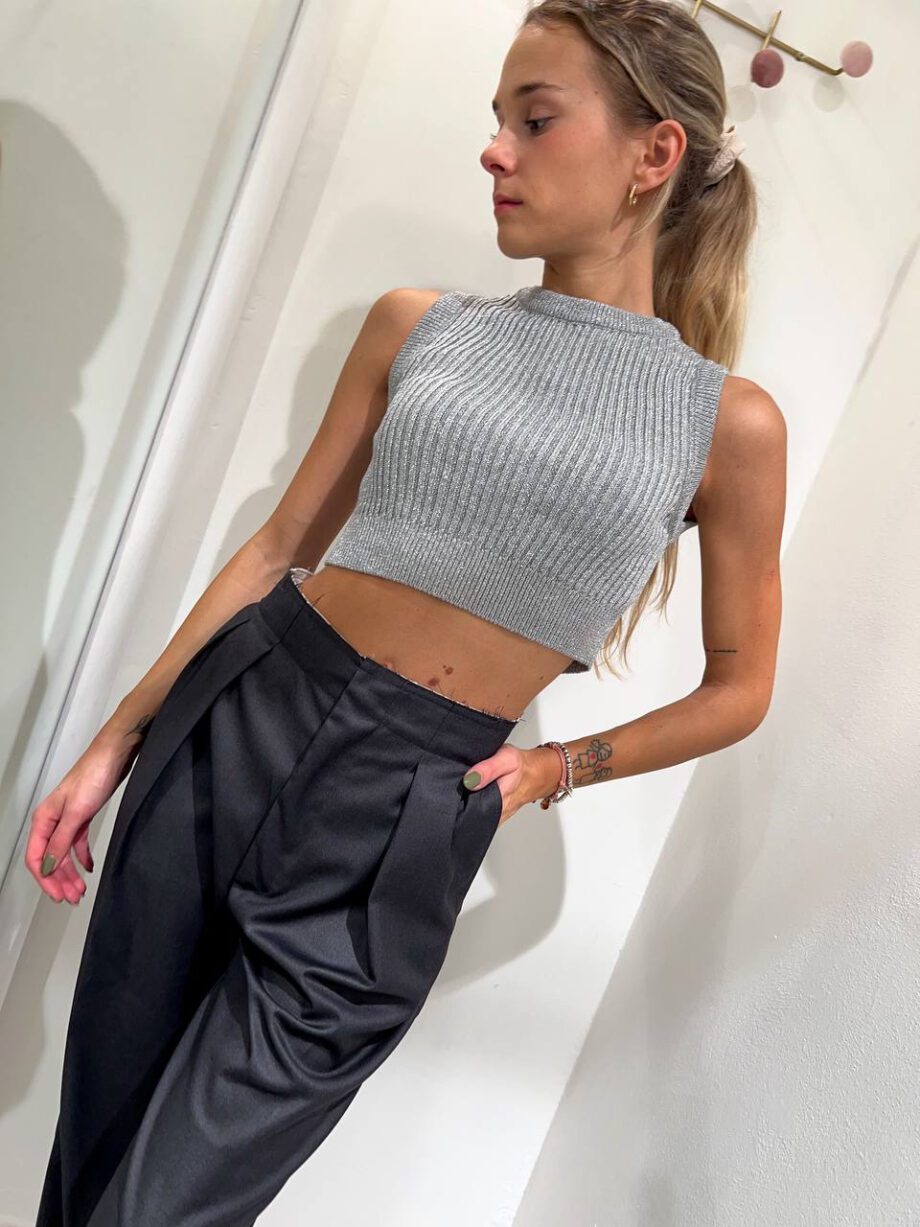 Shop Online Canotta cropped argento lurex Vicolo