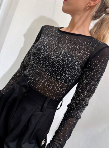 Shop Online Body in tulle trasparente con strass Revise