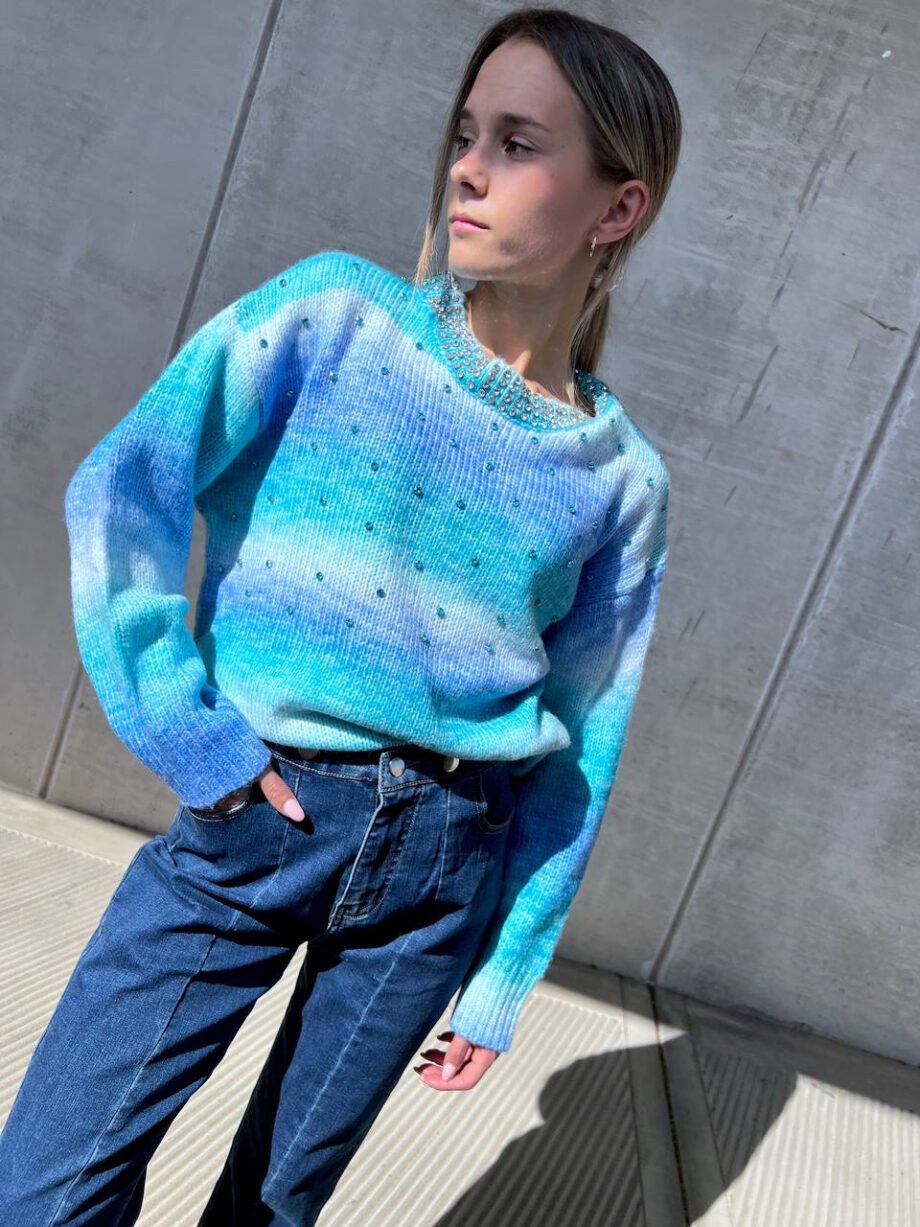 Shop Online Maglione Latera tie dye azzurro Odì Odì