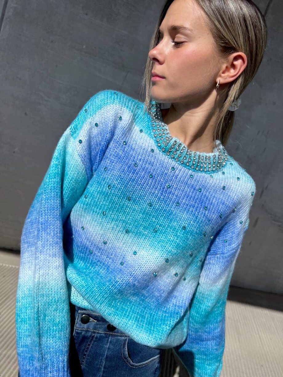 Shop Online Maglione Latera tie dye azzurro Odì Odì