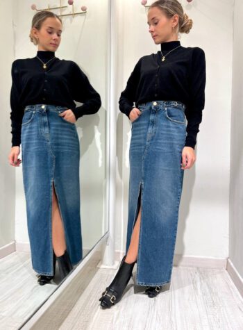 Shop Online Gonna longuette in denim con spacco Vicolo