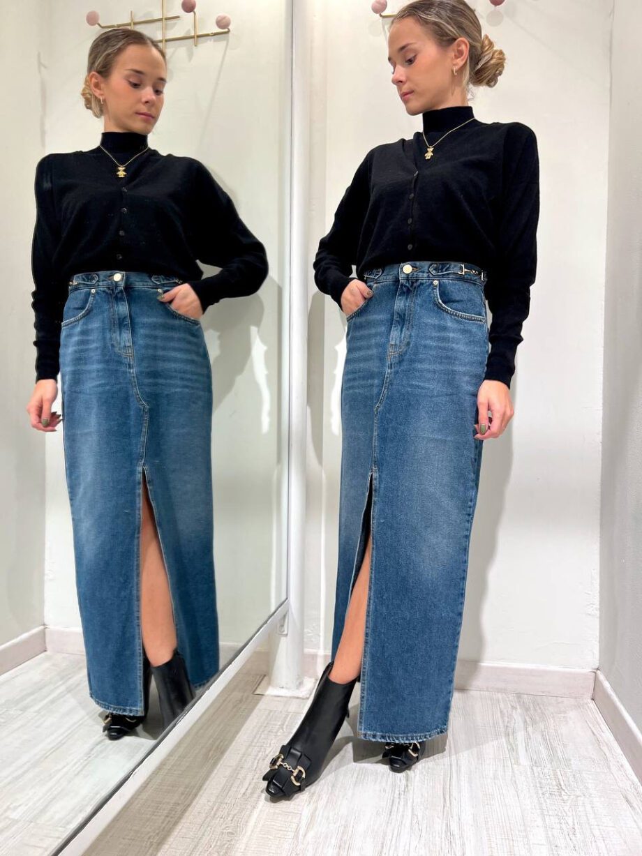 Shop Online Gonna longuette in denim con spacco Vicolo