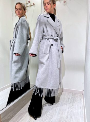 Shop Online Cappotto lungo grigio con frange Vicolo