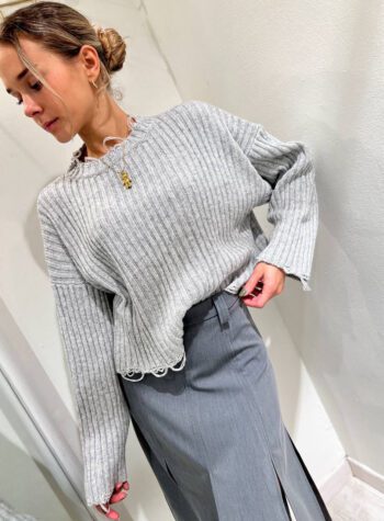 Shop Online Maglione grigio a coste con rotture Vicolo