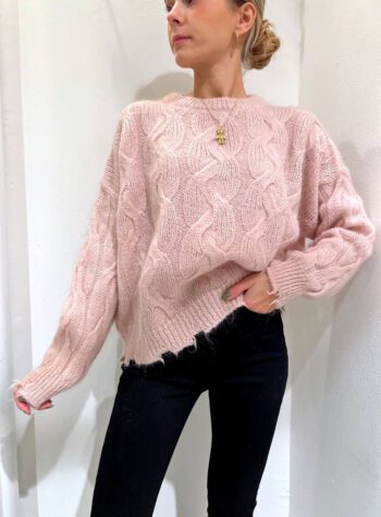 Shop Online Maglione rosa nude con trecce mohair Kontatto