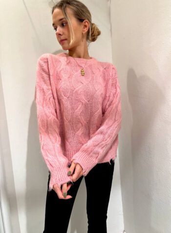 Shop Online Maglione rosa bubble con trecce mohair Kontatto