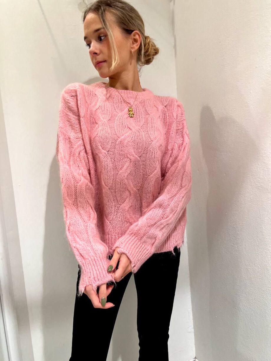 Shop Online Maglione rosa bubble con trecce mohair Kontatto