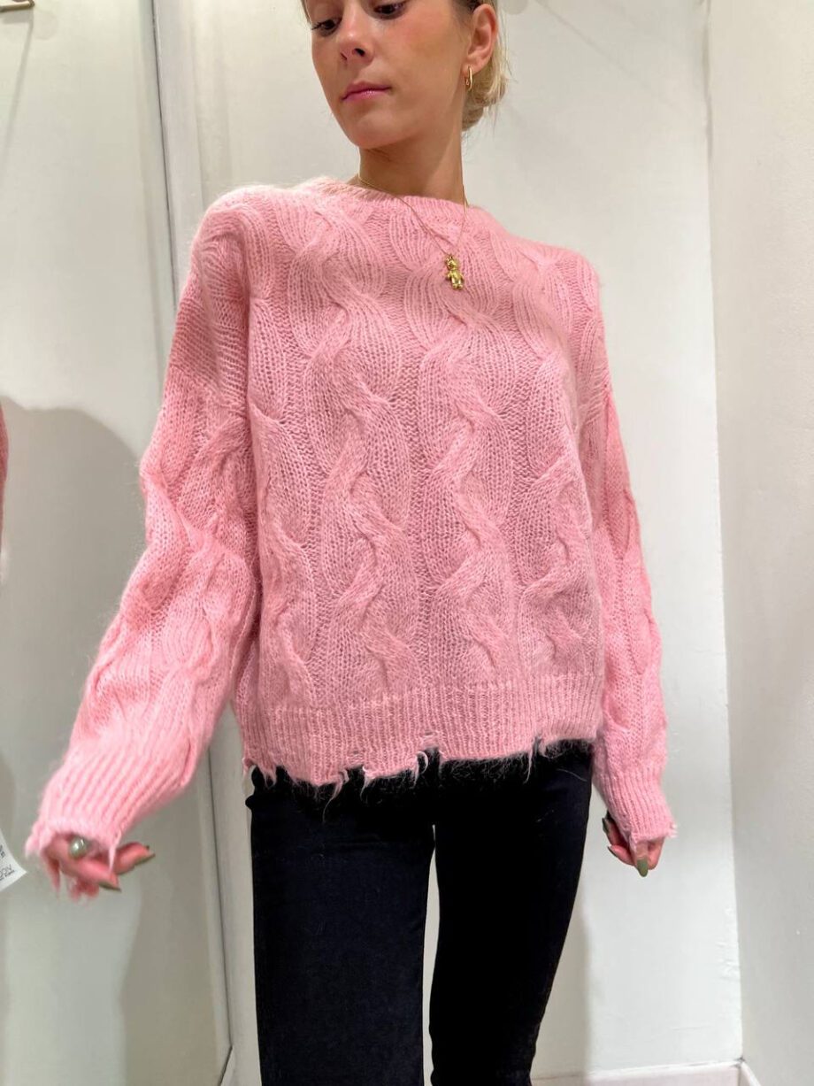 Shop Online Maglione rosa bubble con trecce mohair Kontatto