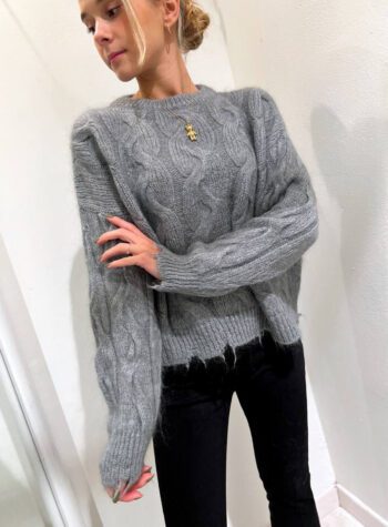 Shop Online Maglione grigio con trecce mohair Kontatto