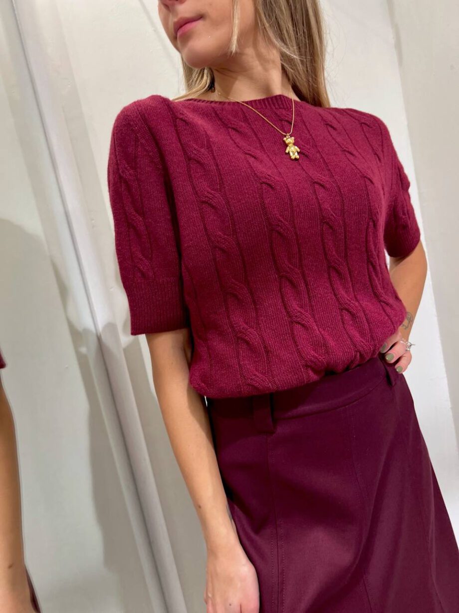 Shop Online Maglia trecce bordeaux mezze maniche Vicolo