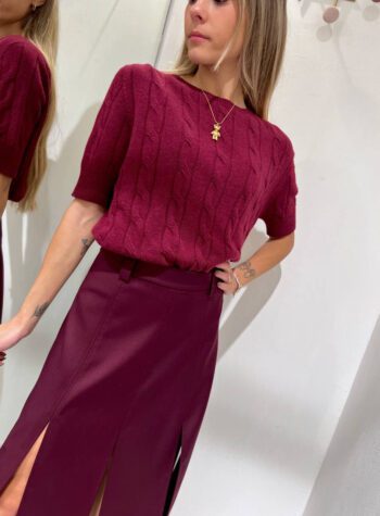 Shop Online Maglia trecce bordeaux mezze maniche Vicolo