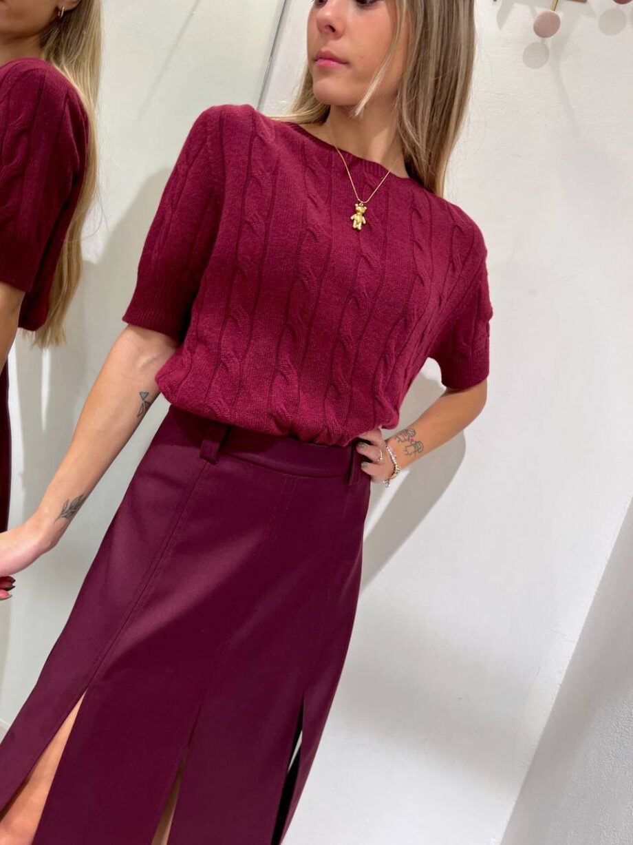 Shop Online Maglia trecce bordeaux mezze maniche Vicolo