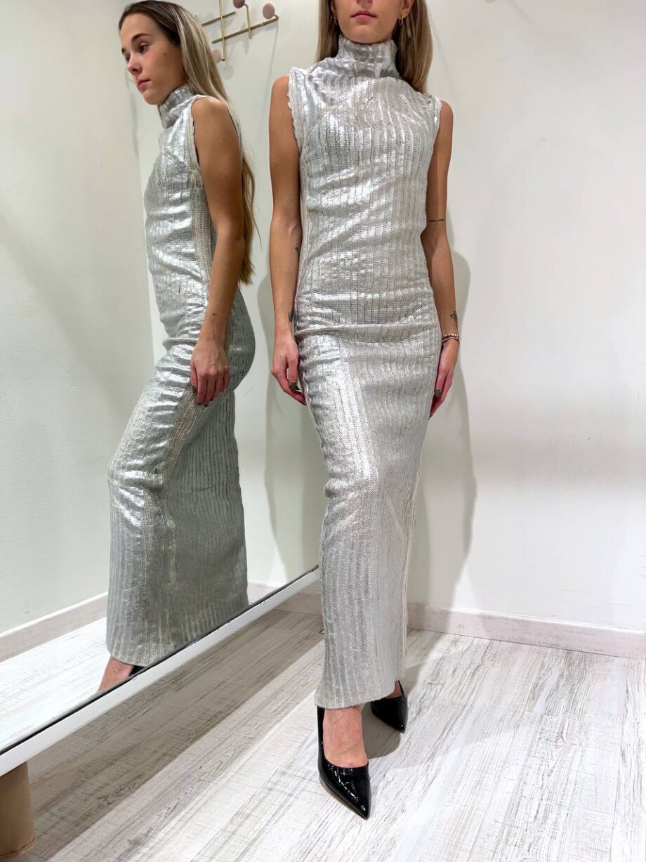 Shop Online Vestito lungo in maglia argento laminato Vicolo