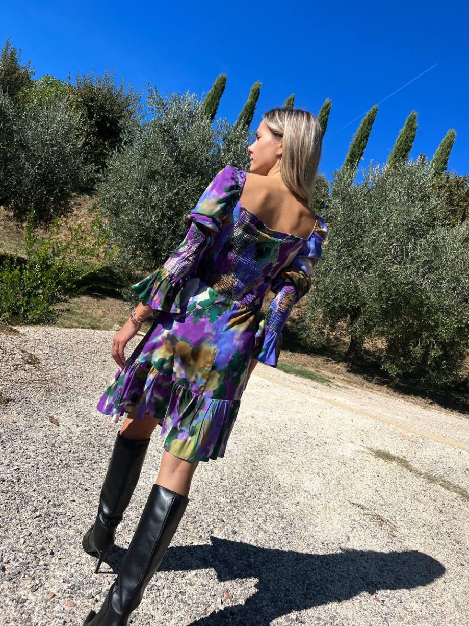 Shop Online Vestito corto Alice fiore viola e verde Mar De Margaritas