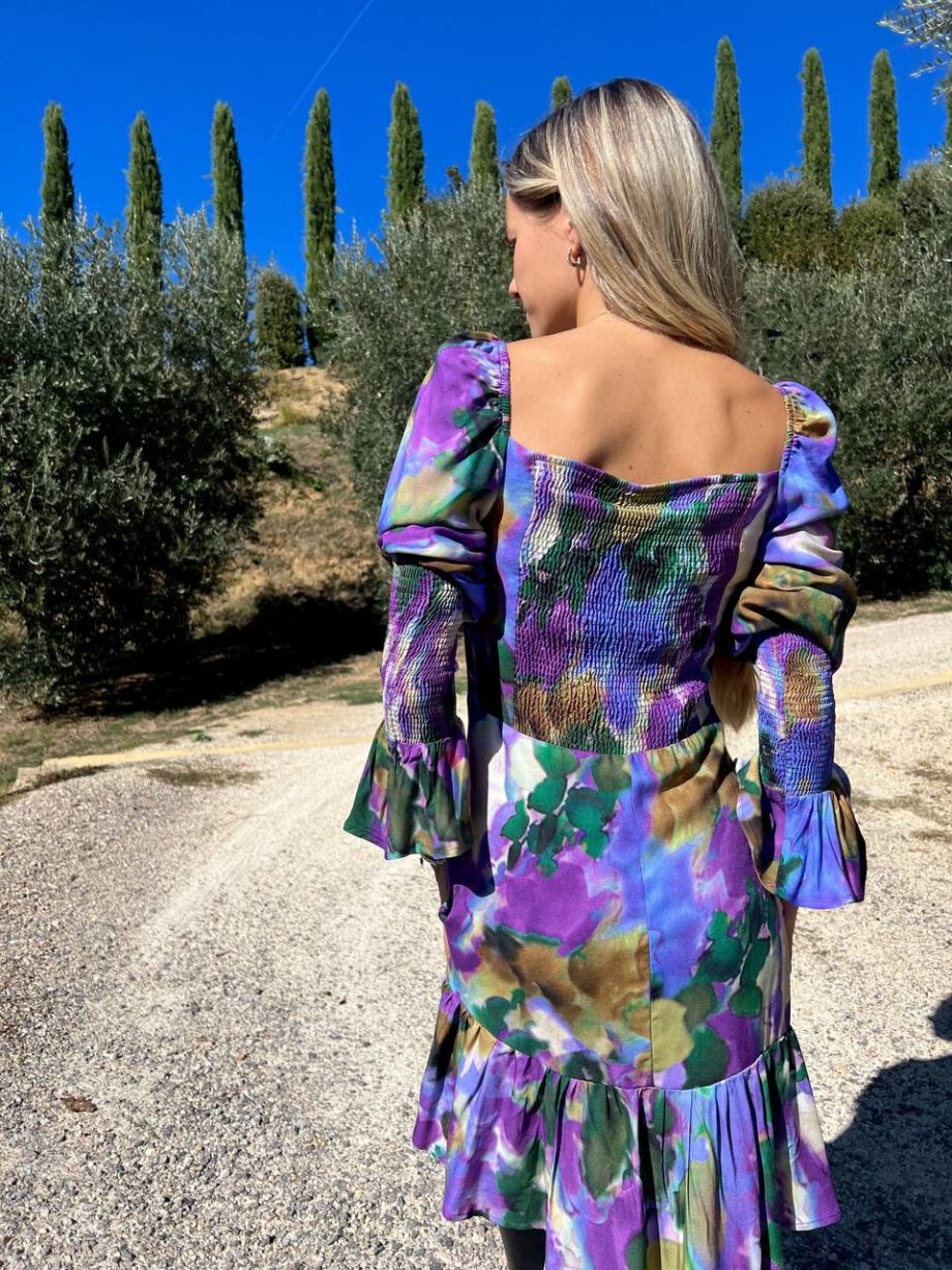 Shop Online Vestito corto Alice fiore viola e verde Mar De Margaritas