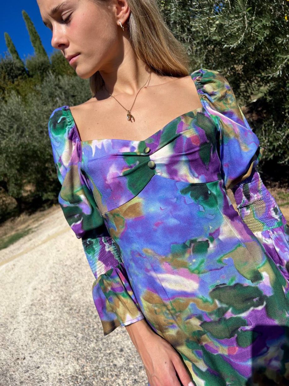 Shop Online Vestito corto Alice fiore viola e verde Mar De Margaritas