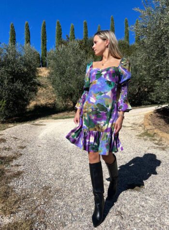 Shop Online Vestito corto Alice fiore viola e verde Mar De Margaritas