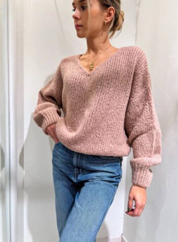 Shop Online Maglione rosa nude maglia grossa scollo a V Kontatto