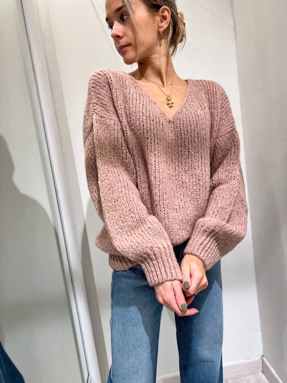 Shop Online Maglione rosa nude maglia grossa scollo a V Kontatto