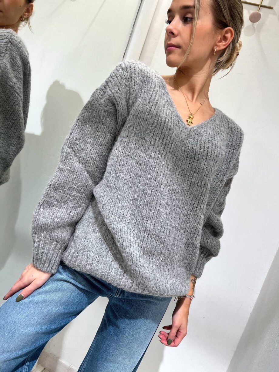 Shop Online Maglione grigio maglia grossa scollo a V Kontatto
