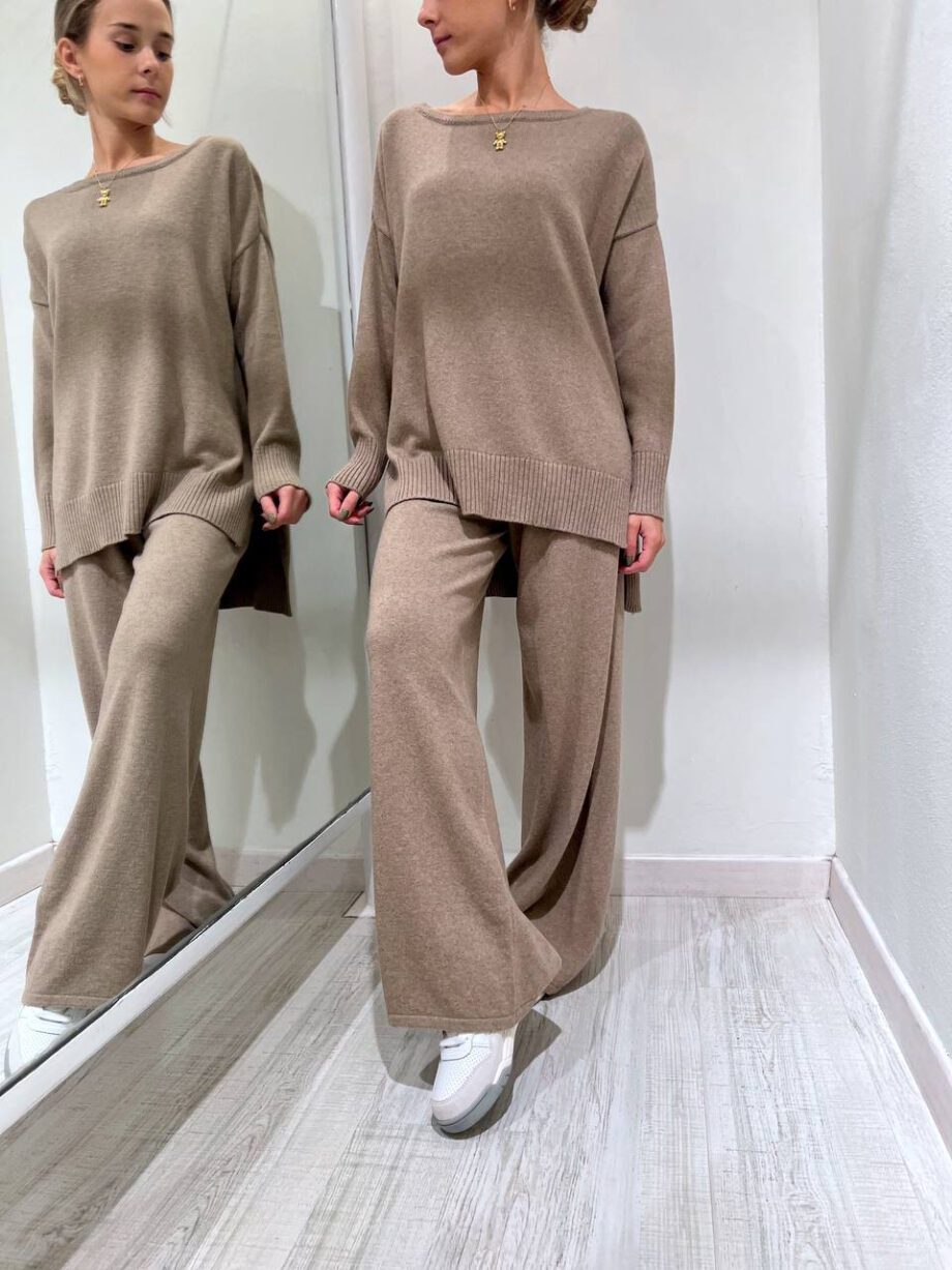 Shop Online Pantalone palazzo in maglia tortora Kontatto