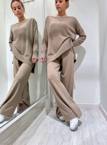 Shop Online Pantalone palazzo in maglia tortora Kontatto