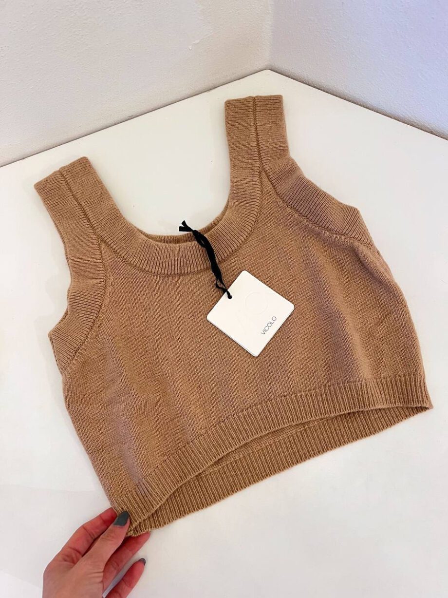 Shop Online Top crop in maglia beige nocciola Vicolo