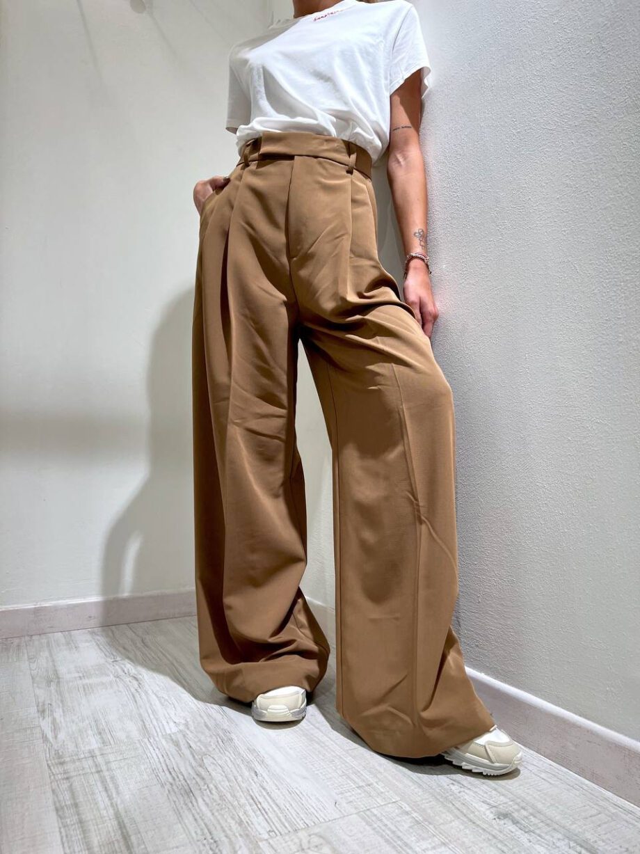 Shop Online Pantalone wide leg beige nocciola Vicolo