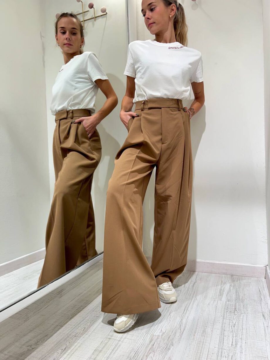 Shop Online Pantalone wide leg beige nocciola Vicolo