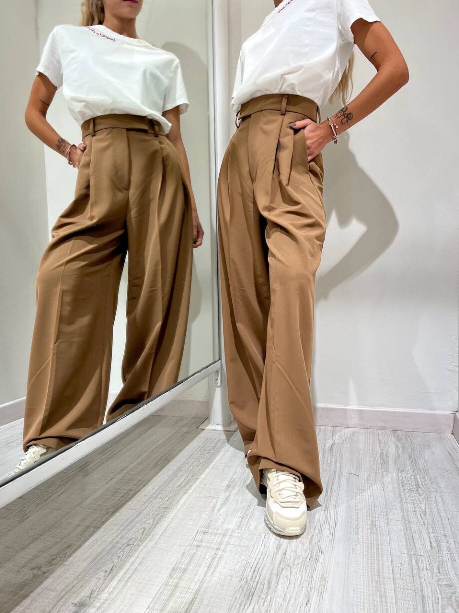 Shop Online Pantalone wide leg beige nocciola Vicolo