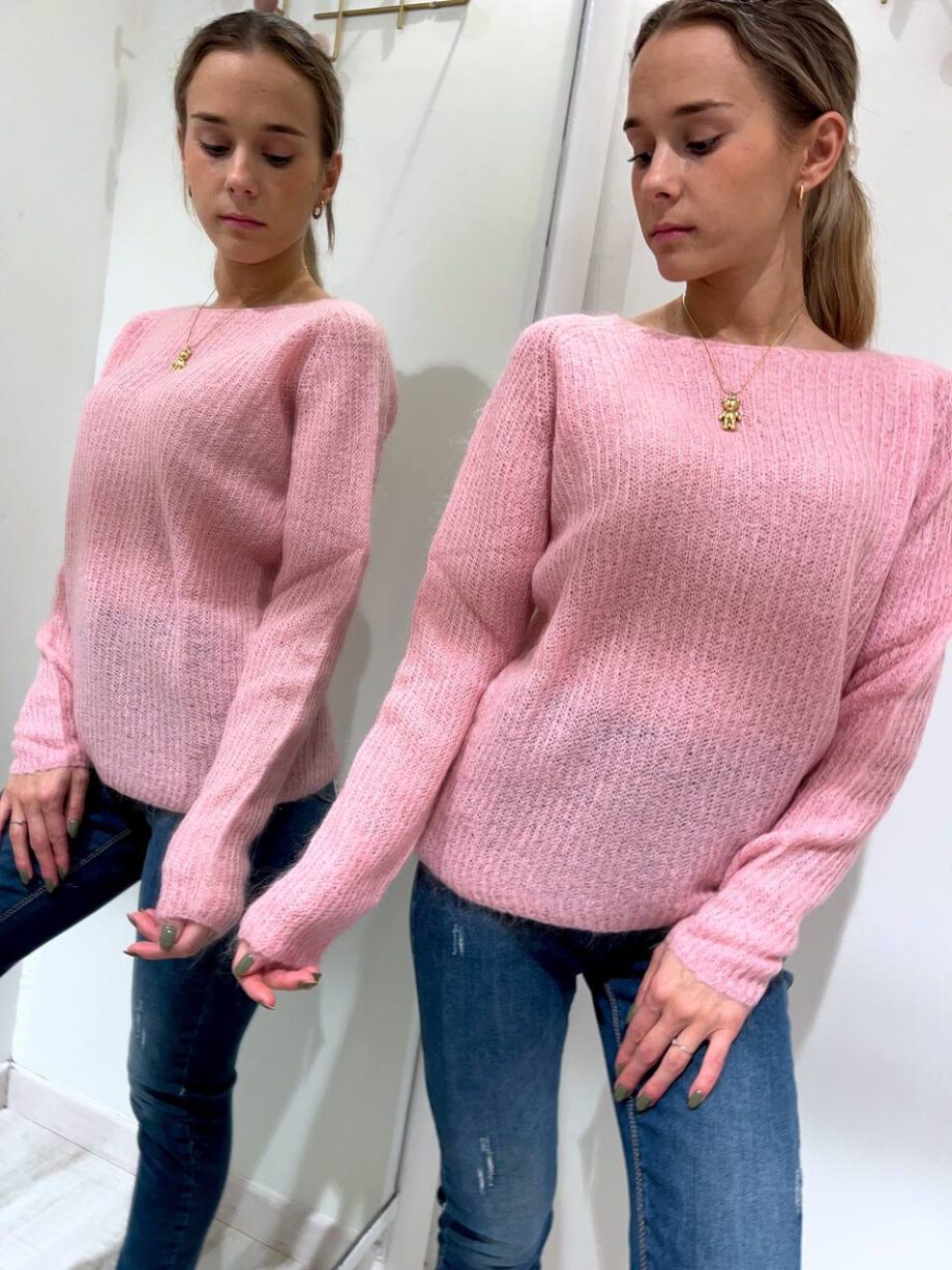 Shop Online Maglioncino girocollo rosa in mohair Kontatto