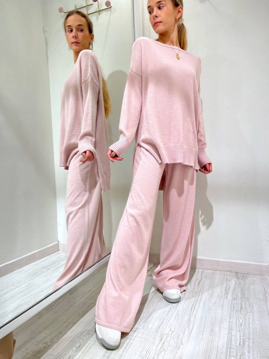 Shop Online Pantalone palazzo in maglia rosa Kontatto