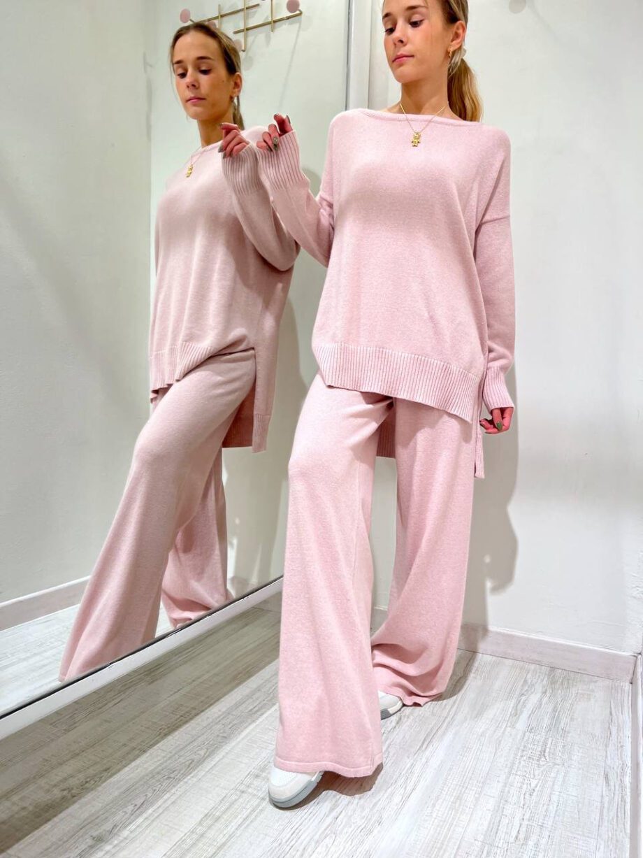 Shop Online Pantalone palazzo in maglia rosa Kontatto