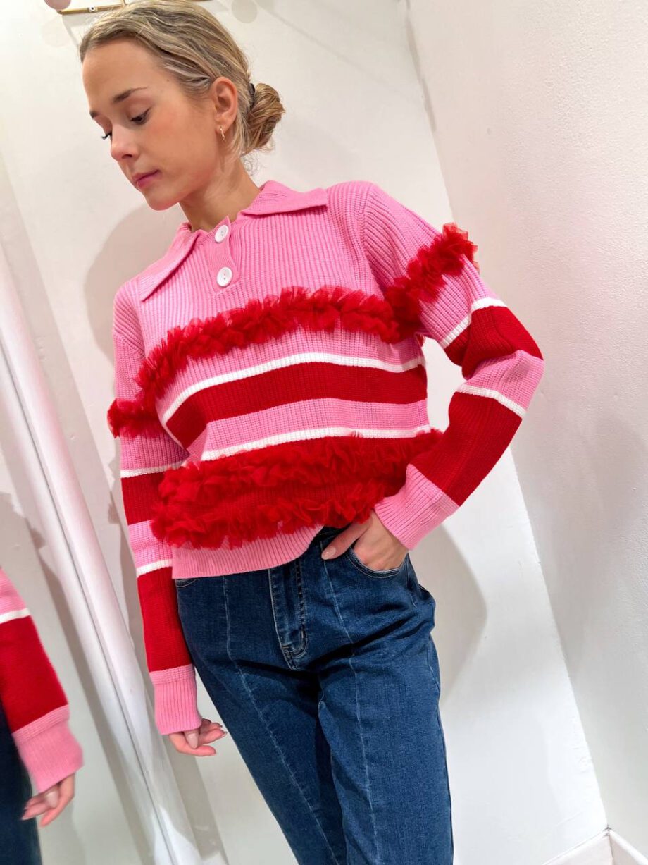 Shop Online Maglione Belfiore rosa e rosso con tulle Odì Odì