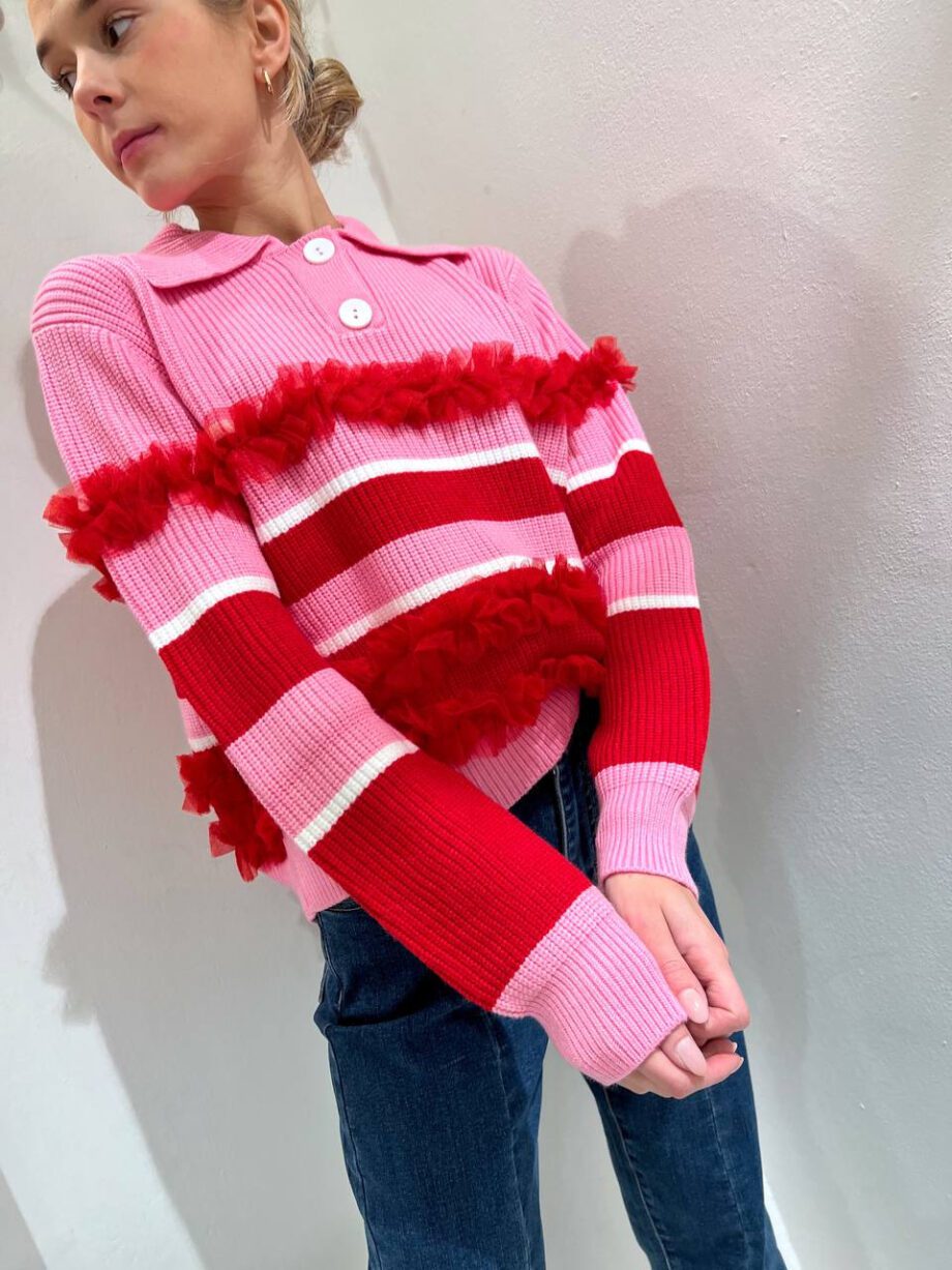 Shop Online Maglione Belfiore rosa e rosso con tulle Odì Odì