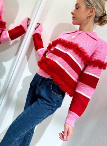 Shop Online Maglione Belfiore rosa e rosso con tulle Odì Odì