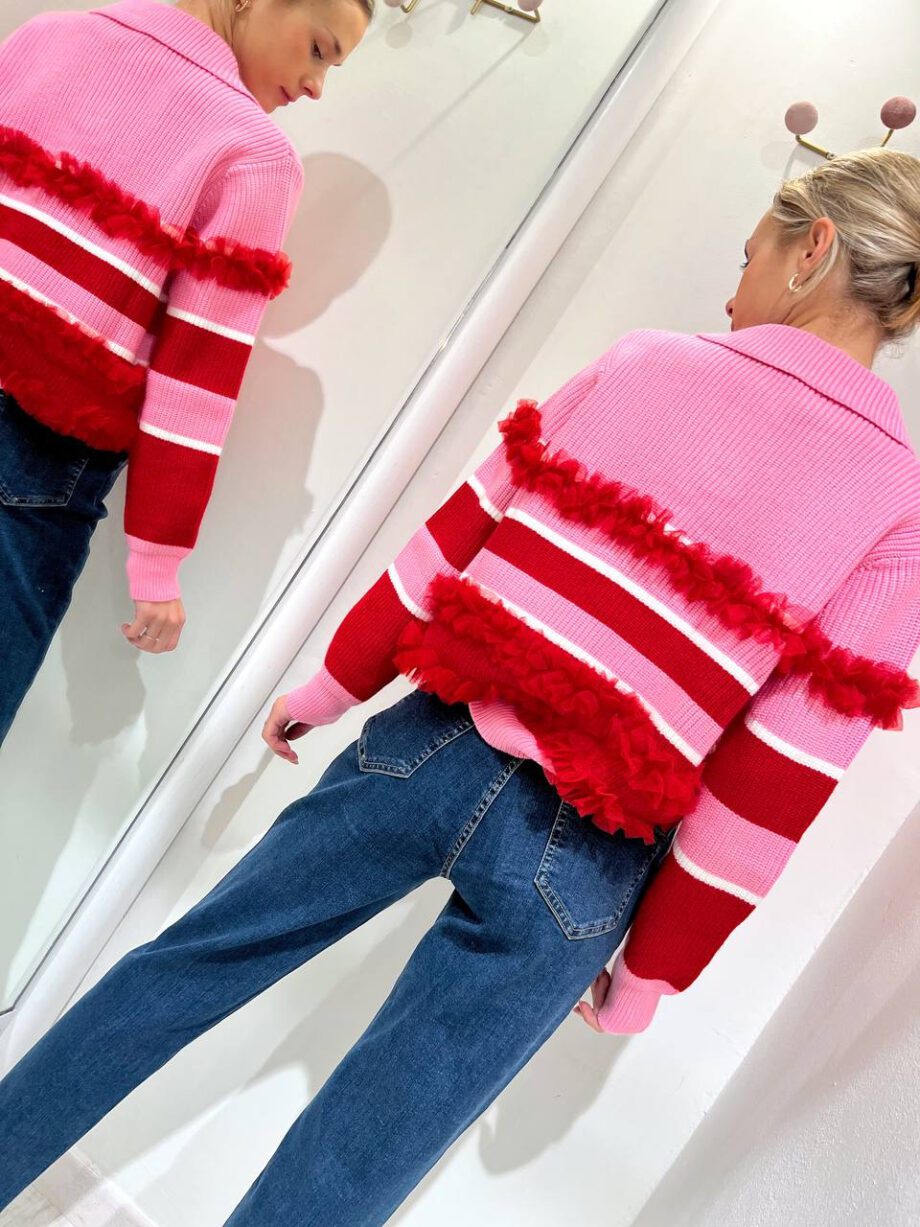 Shop Online Maglione Belfiore rosa e rosso con tulle Odì Odì