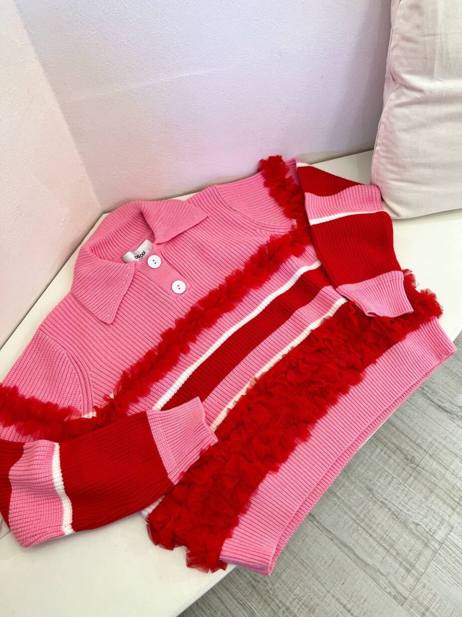 Shop Online Maglione Belfiore rosa e rosso con tulle Odì Odì