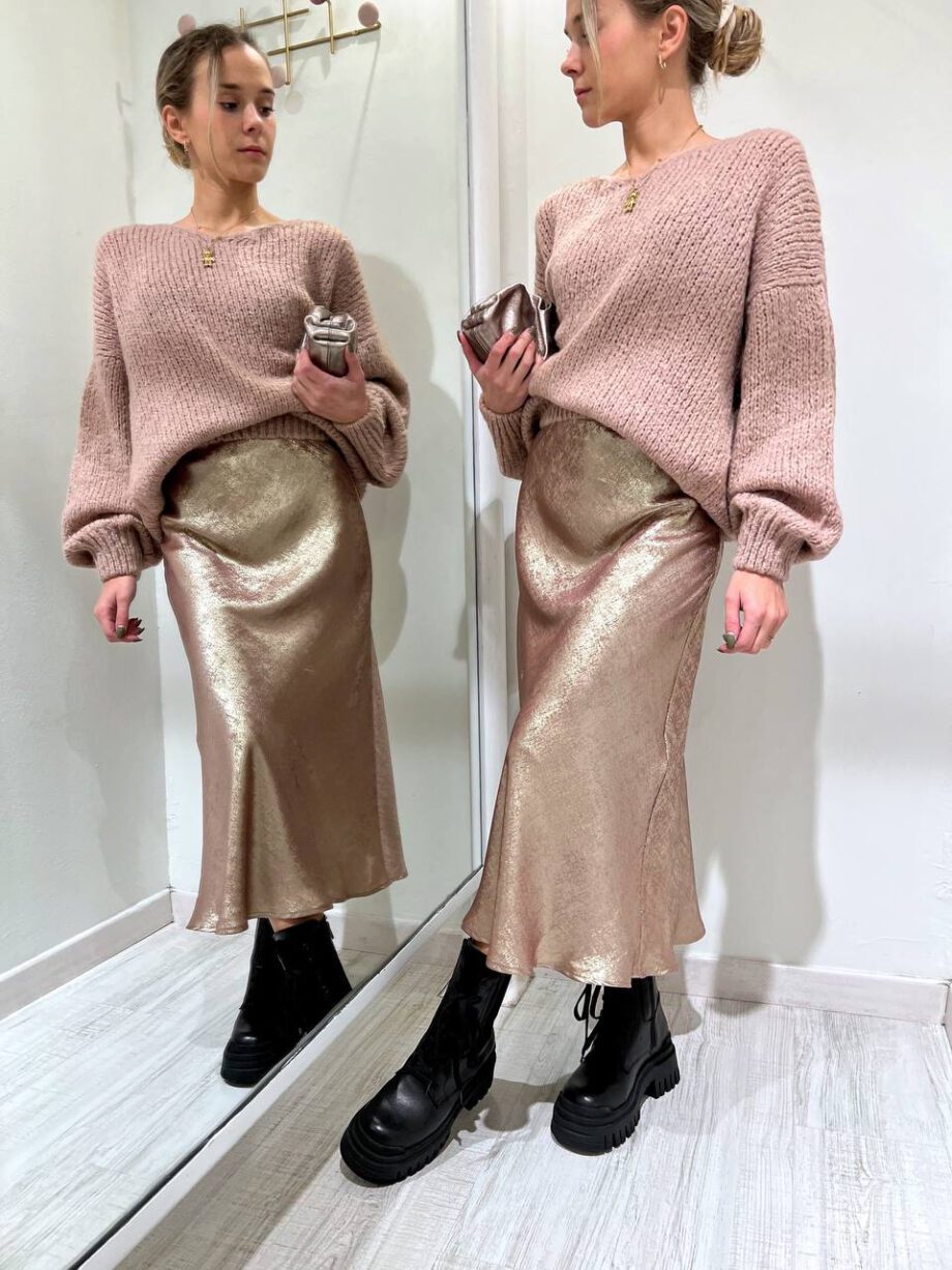 Shop Online Gonna midi in raso laminata oro rosa Vicolo