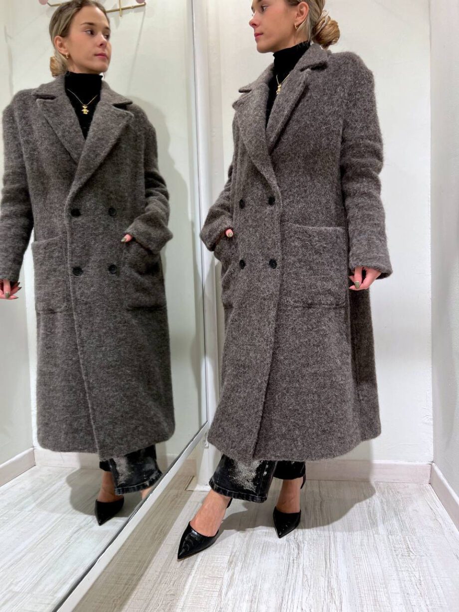 Shop Online Cappotto lungo tortora in lana Souvenir