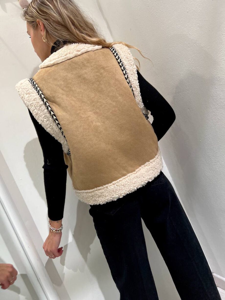 Shop Online Gilet eco montone beige con pelliccia Suncoo