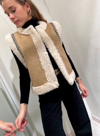 Shop Online Gilet eco montone beige con pelliccia Suncoo