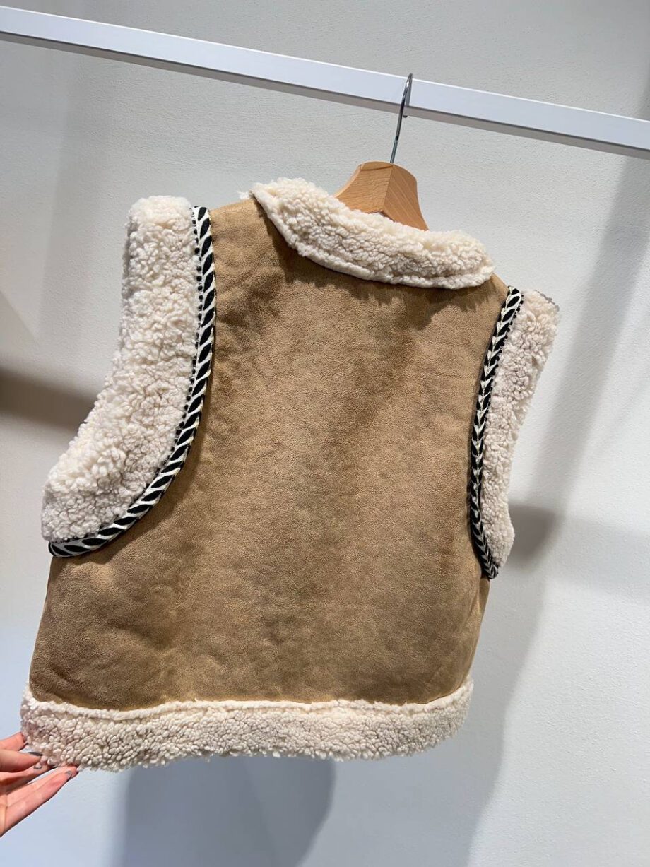 Shop Online Gilet eco montone beige con pelliccia Suncoo