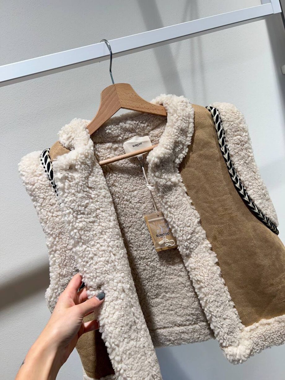 Shop Online Gilet eco montone beige con pelliccia Suncoo