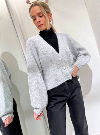 Shop Online Cardigan corto grigio chiaro bottone perla HaveOne