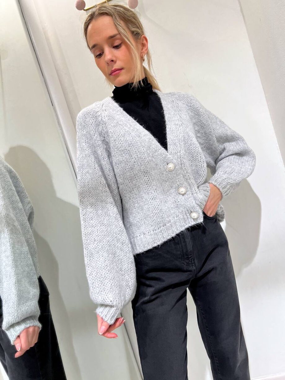 Shop Online Cardigan corto grigio chiaro bottone perla HaveOne