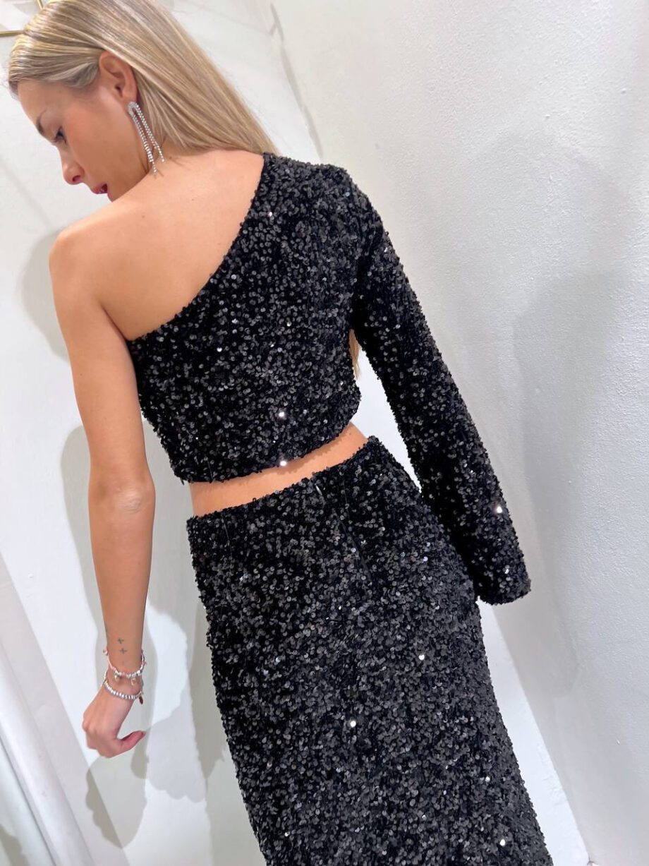 Shop Online Top corto nero monospalla paillettes Kontatto