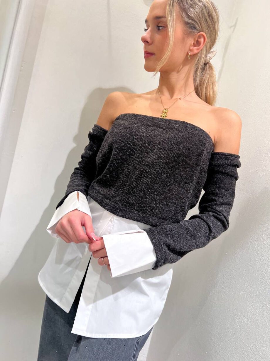 Shop Online Top bustier camicia in maglia antracite HaveOne